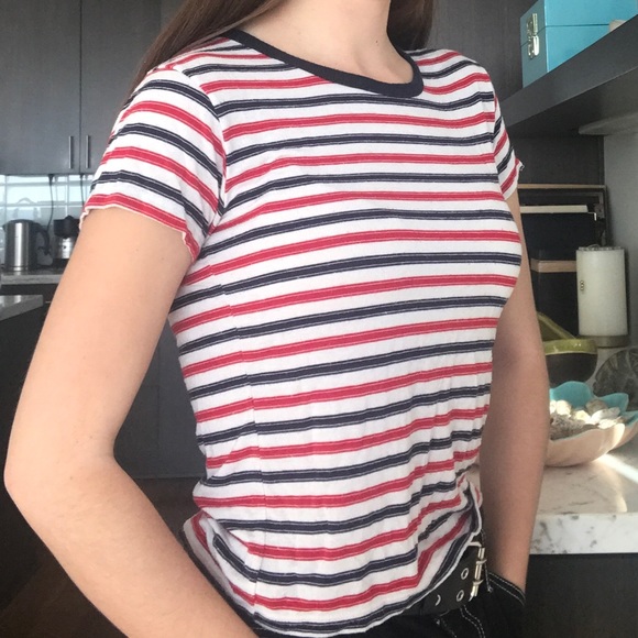 Brandy Melville Tops - red and blue striped brandy tee